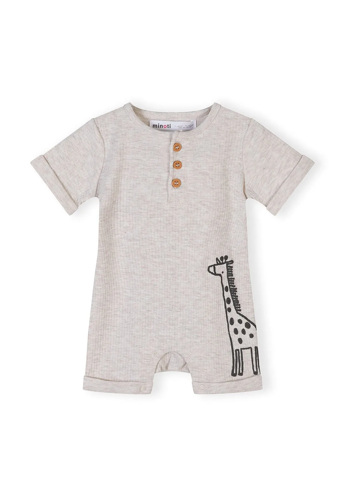 Minoti 44554 sparkdragt kort ærme beige 3-pak rib