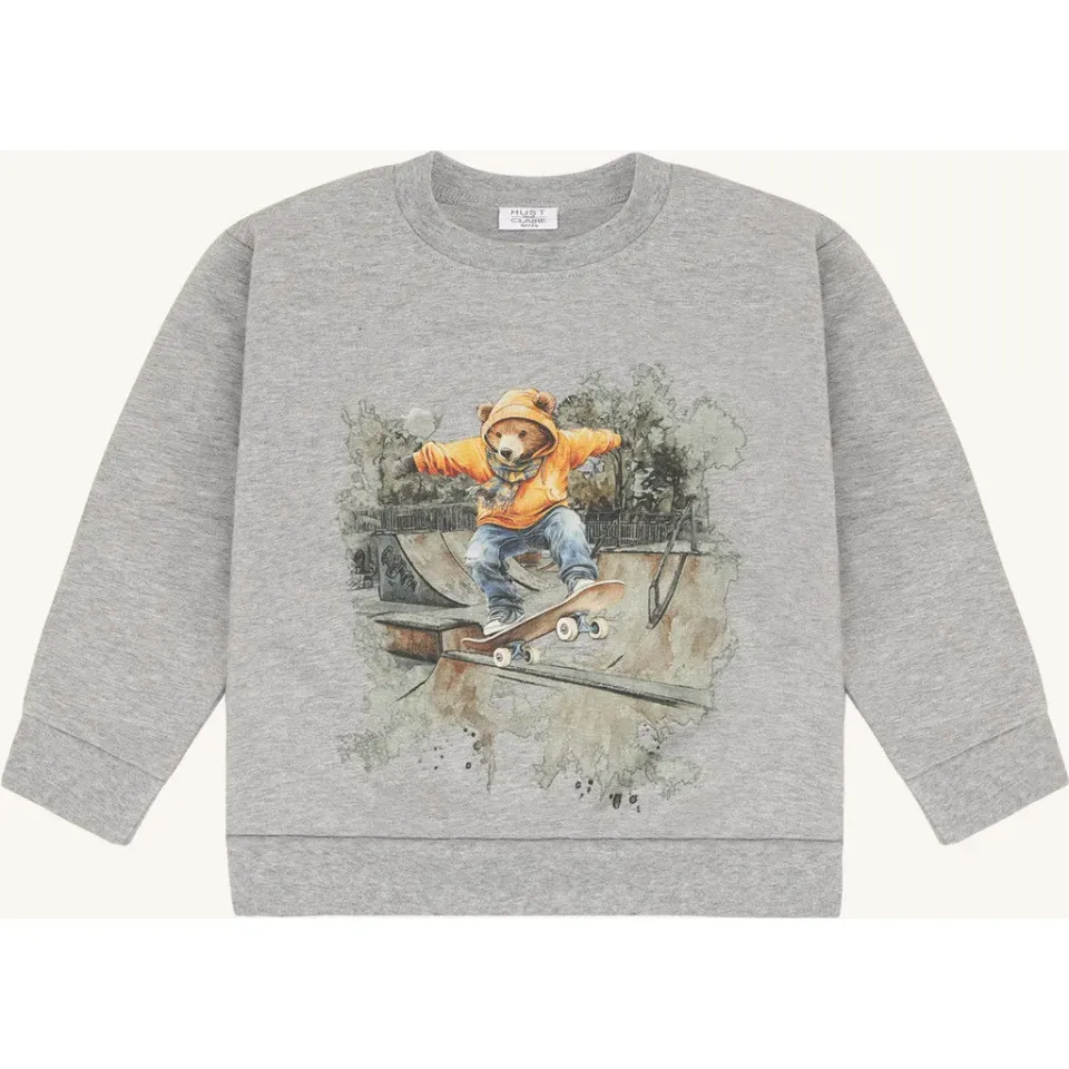 Hust & Claire Sejer Skating Bear sweatshirt Grey Melange