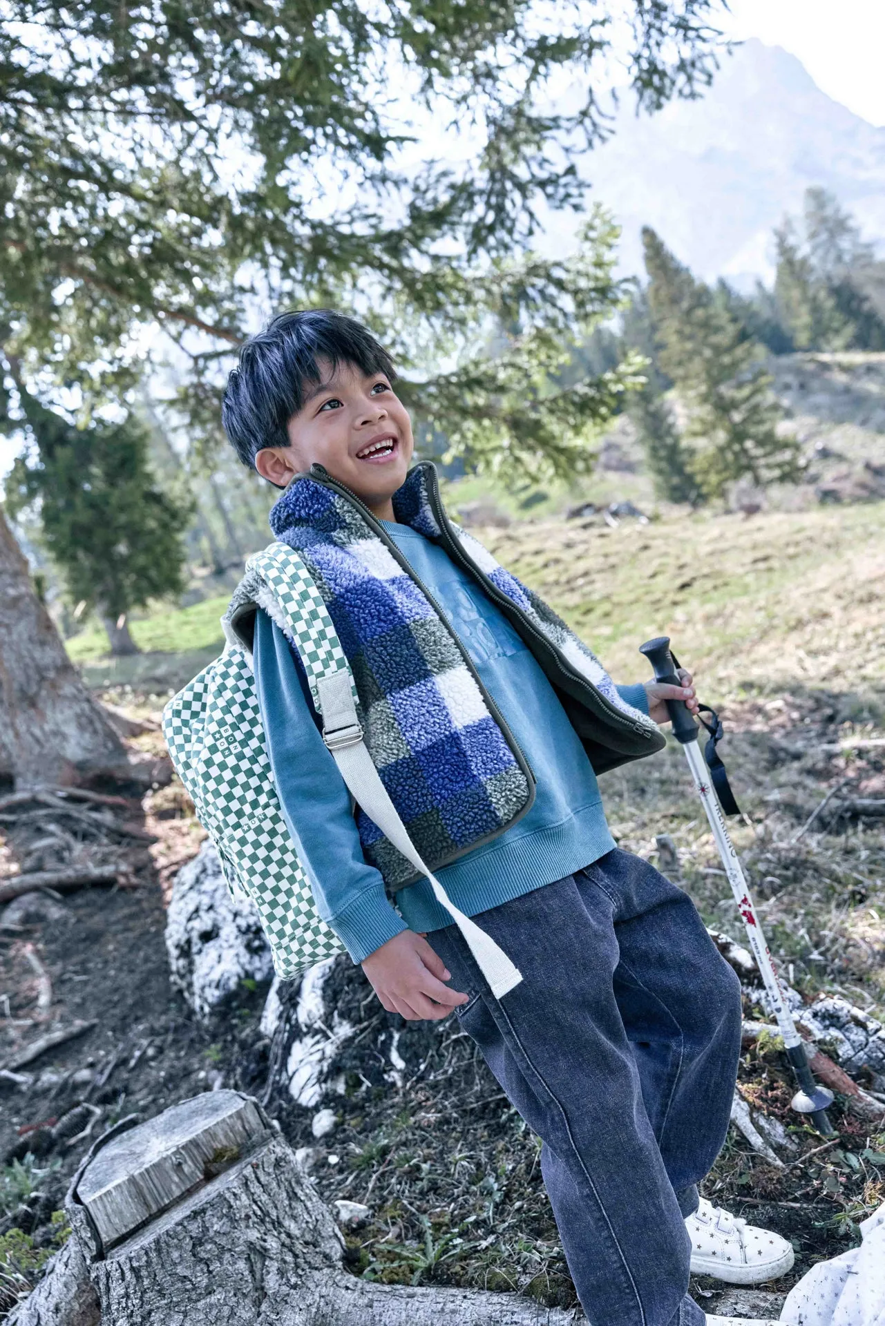 Bonton Mont Blanc sherpa vest blå ternet lynlås