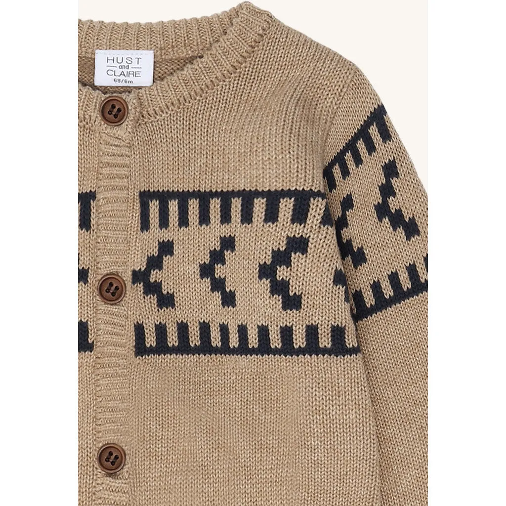 Hust & Claire Charli Knit Jacquard cardigan Biscuit økologisk