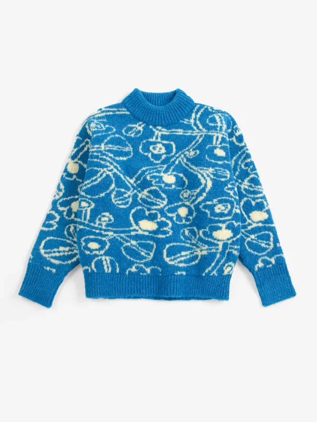 Bobo Choses Sketchy Flowers jumper blå uld