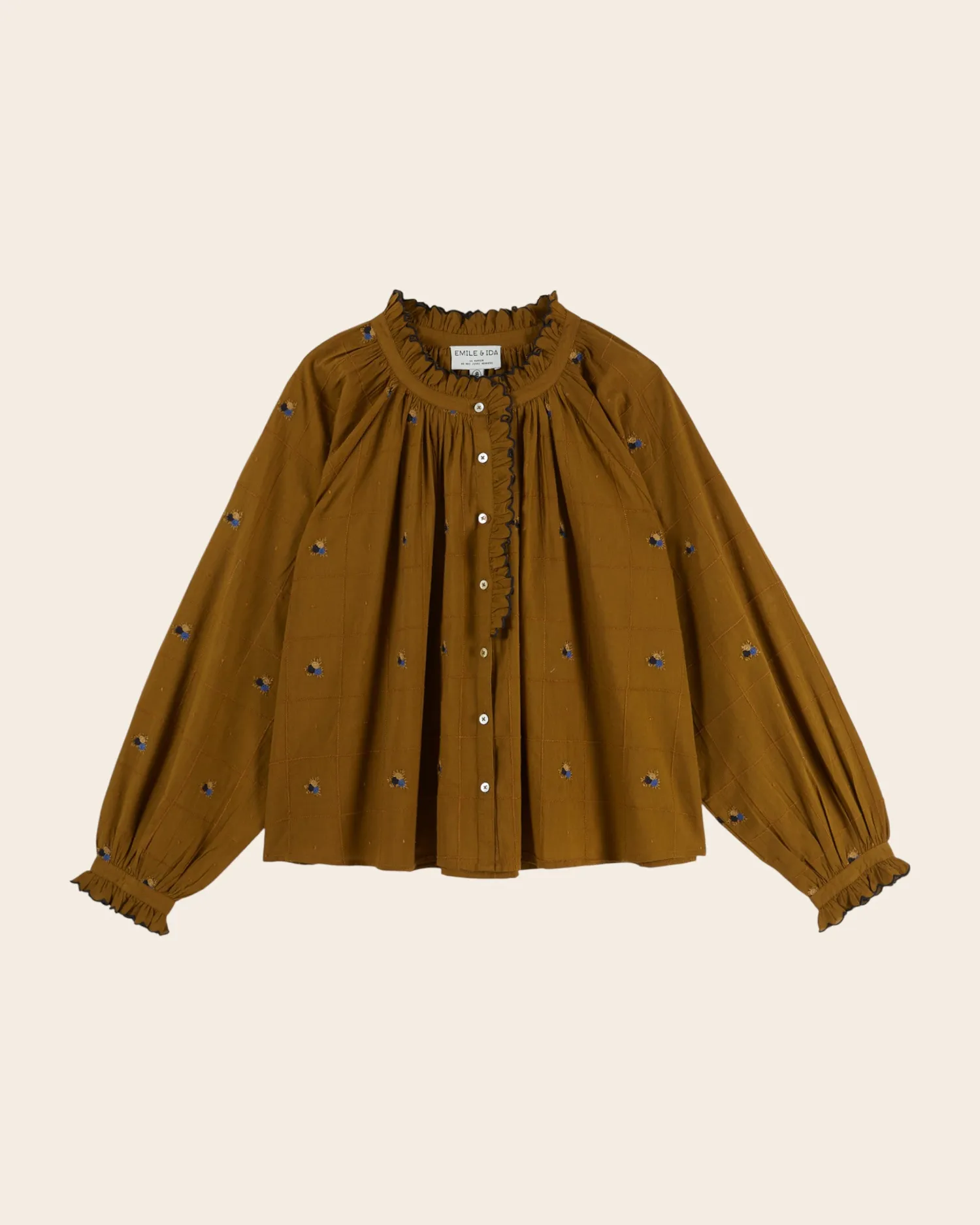 Emile et Ida ELYANA bluse oliven broderet bomuld