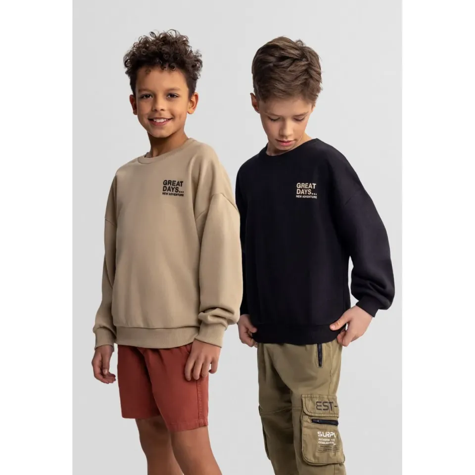 Minoti 44804 sweatshirt sort beige 2-pak bomuld