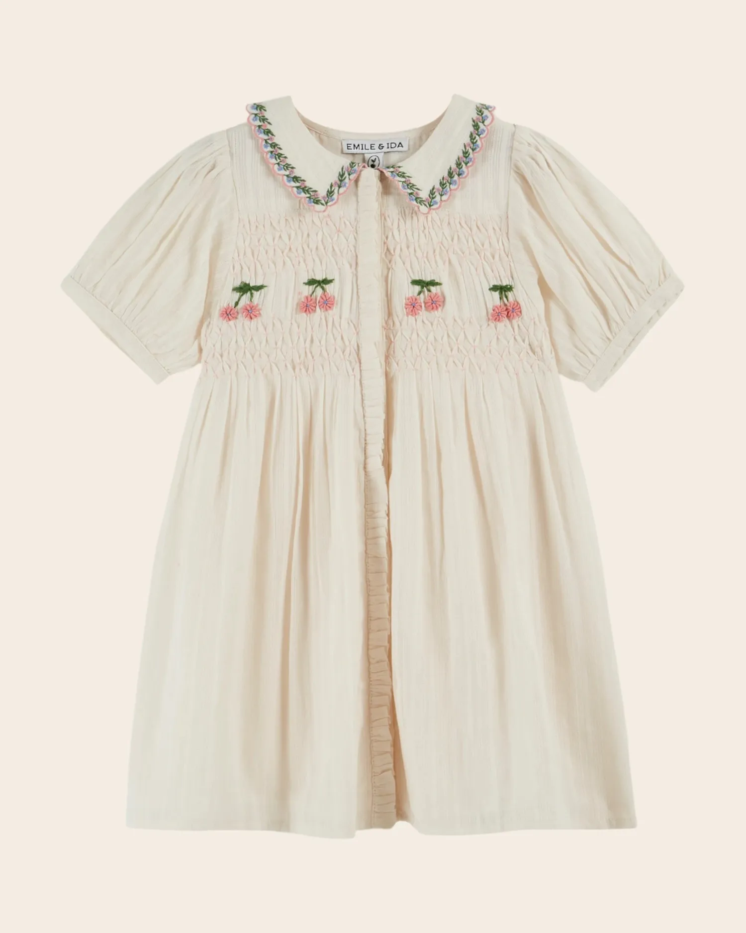 Emile et Ida kjole creme smock broderet bomuld