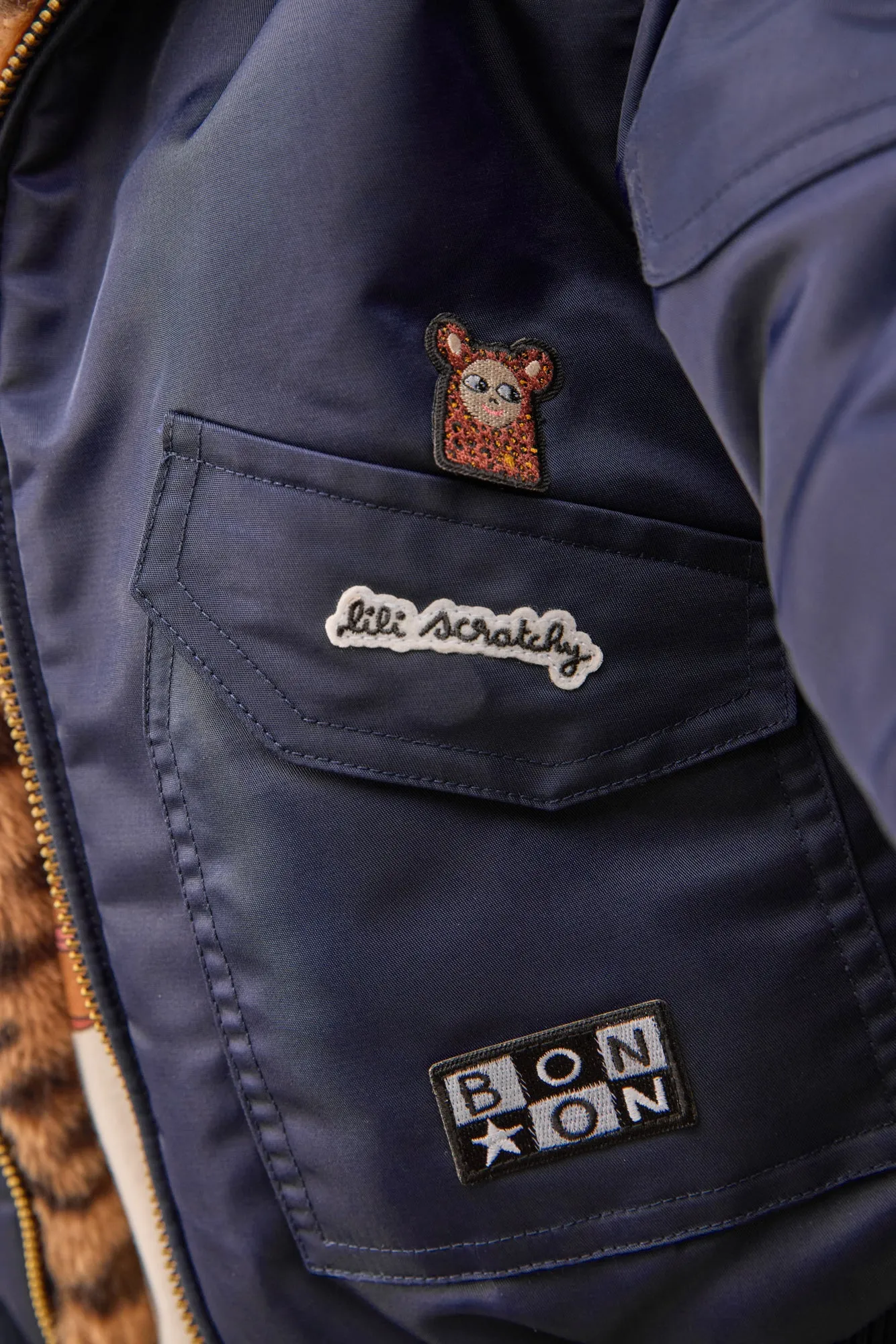 Bonton Joyce bomberjakke navy sherpakrave børn