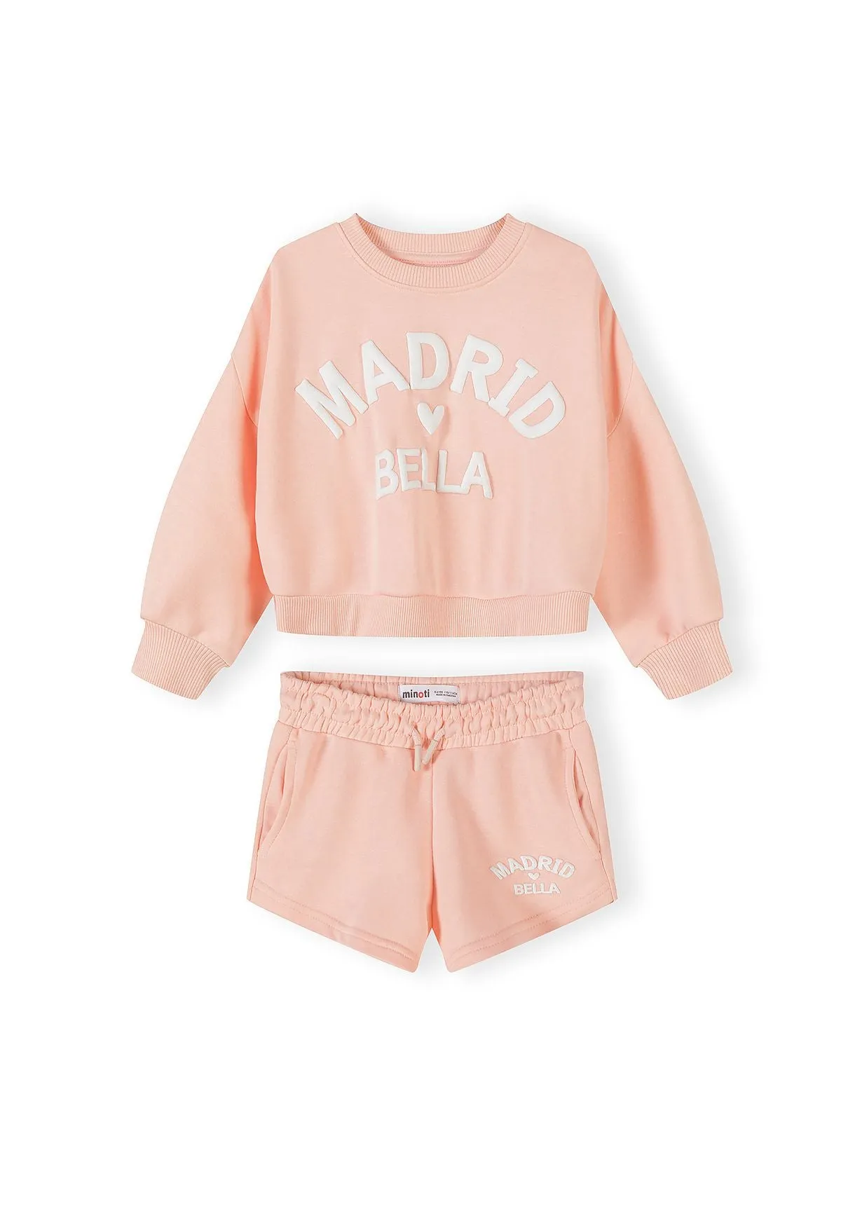 Minoti 44759 sæt koral sweatshirt shorts pige