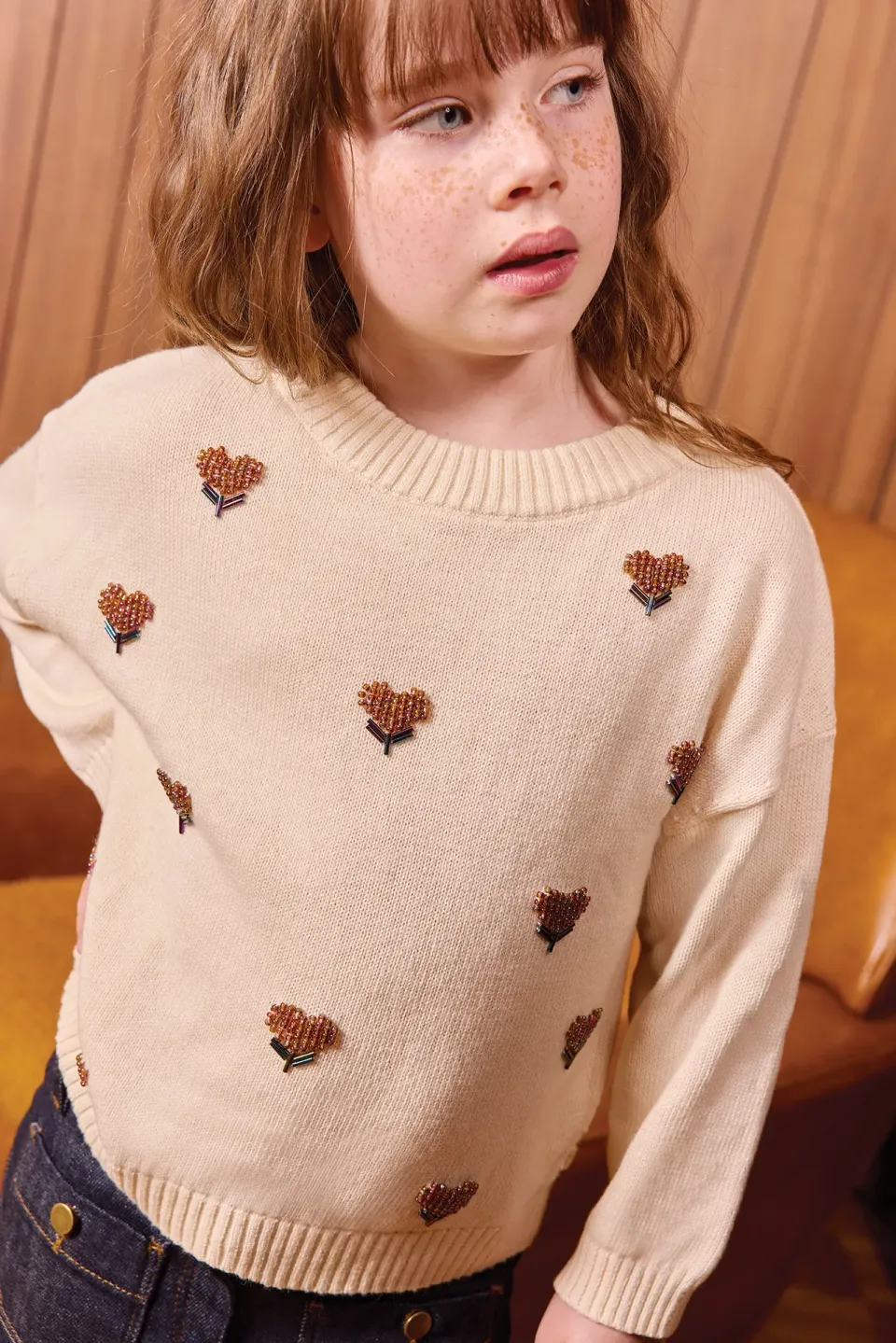 Bonton Lovely Milk Coton striktrøje hjerter bomuld