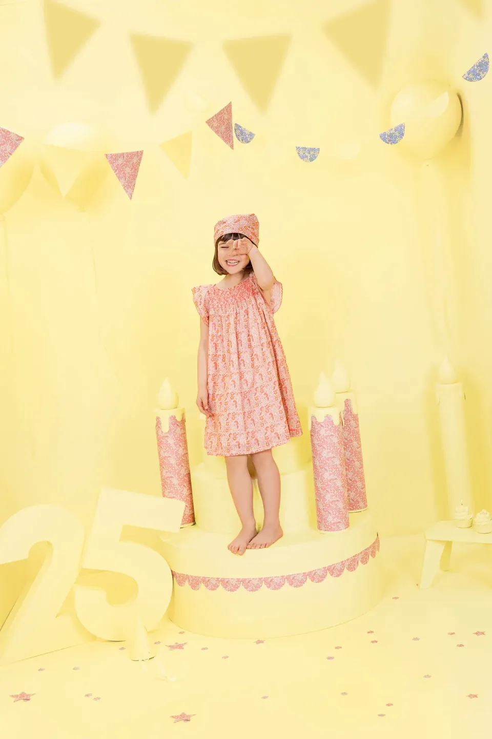 Bonton Léna Vintage Rose kjole rosa blomstret bomuld