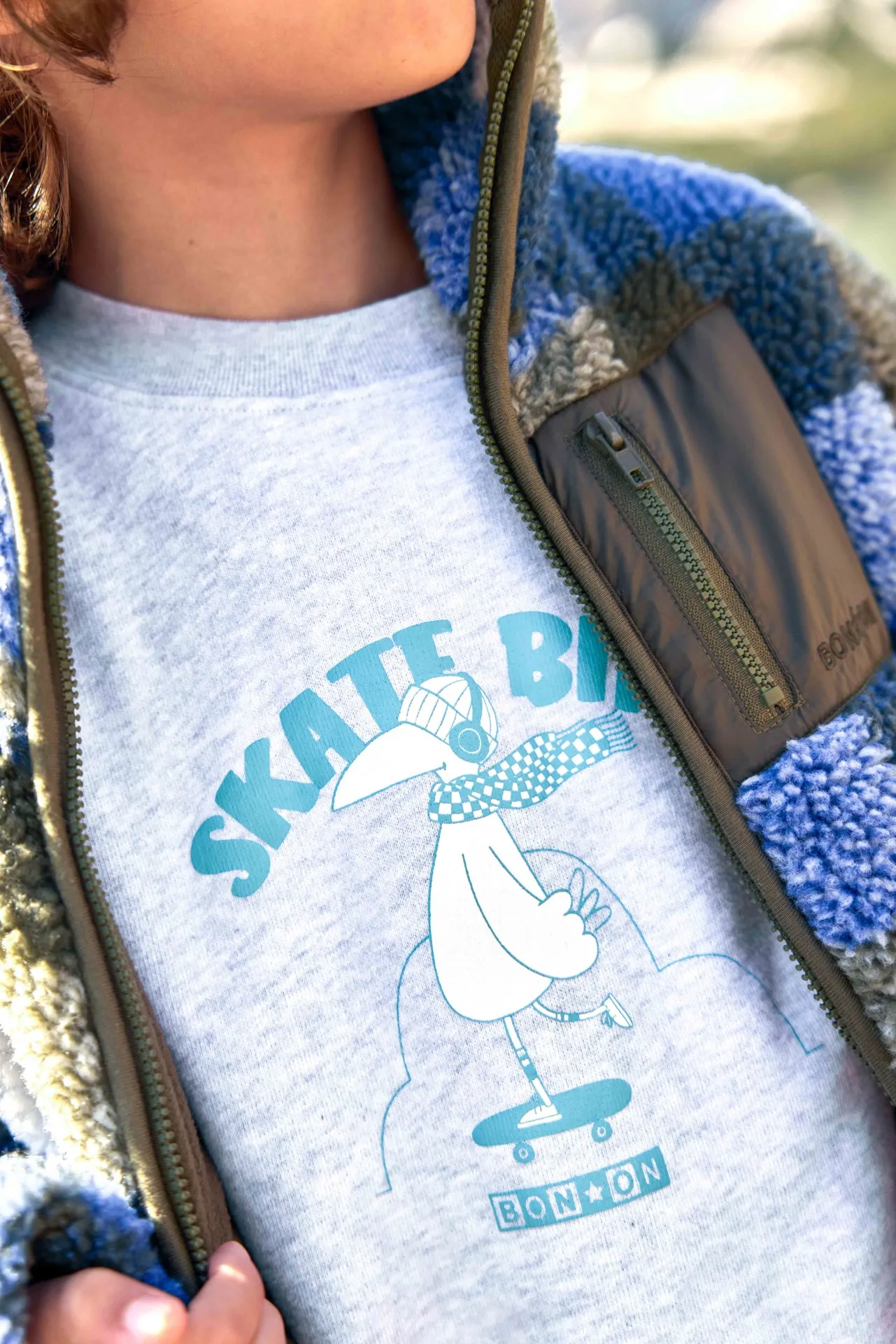 Bonton Smile Skatebird sweatshirt gris chine 2A bomuld