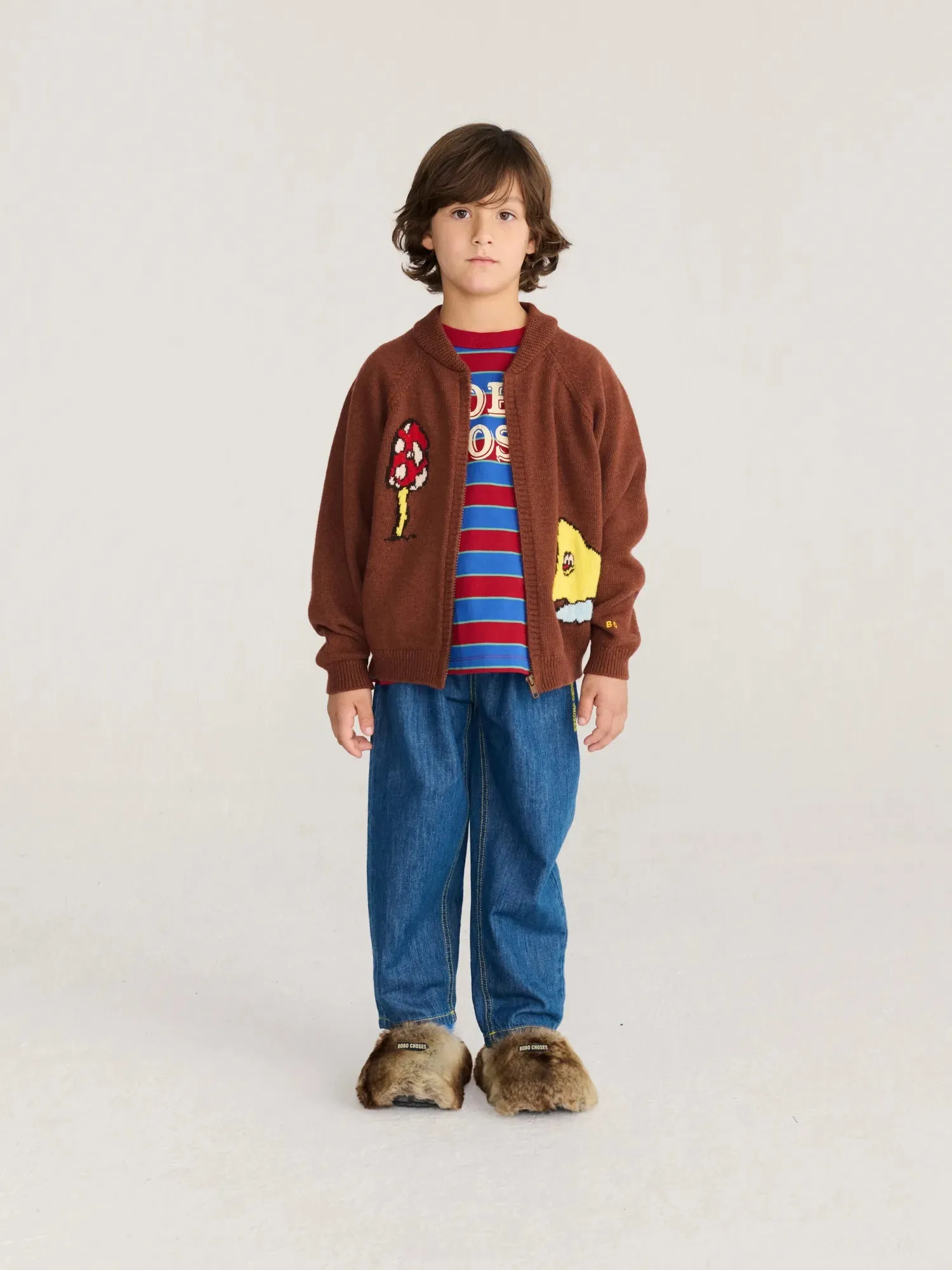 Bobo Choses Mush Monster Duo cardigan mørkebrun uldblanding