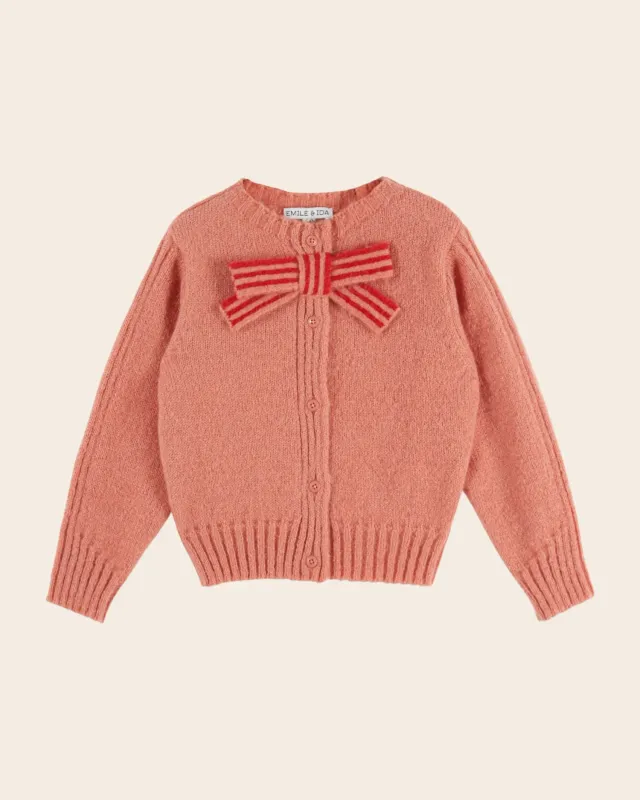 Emile et Ida AE231 cardigan rosa mohair sløjfe