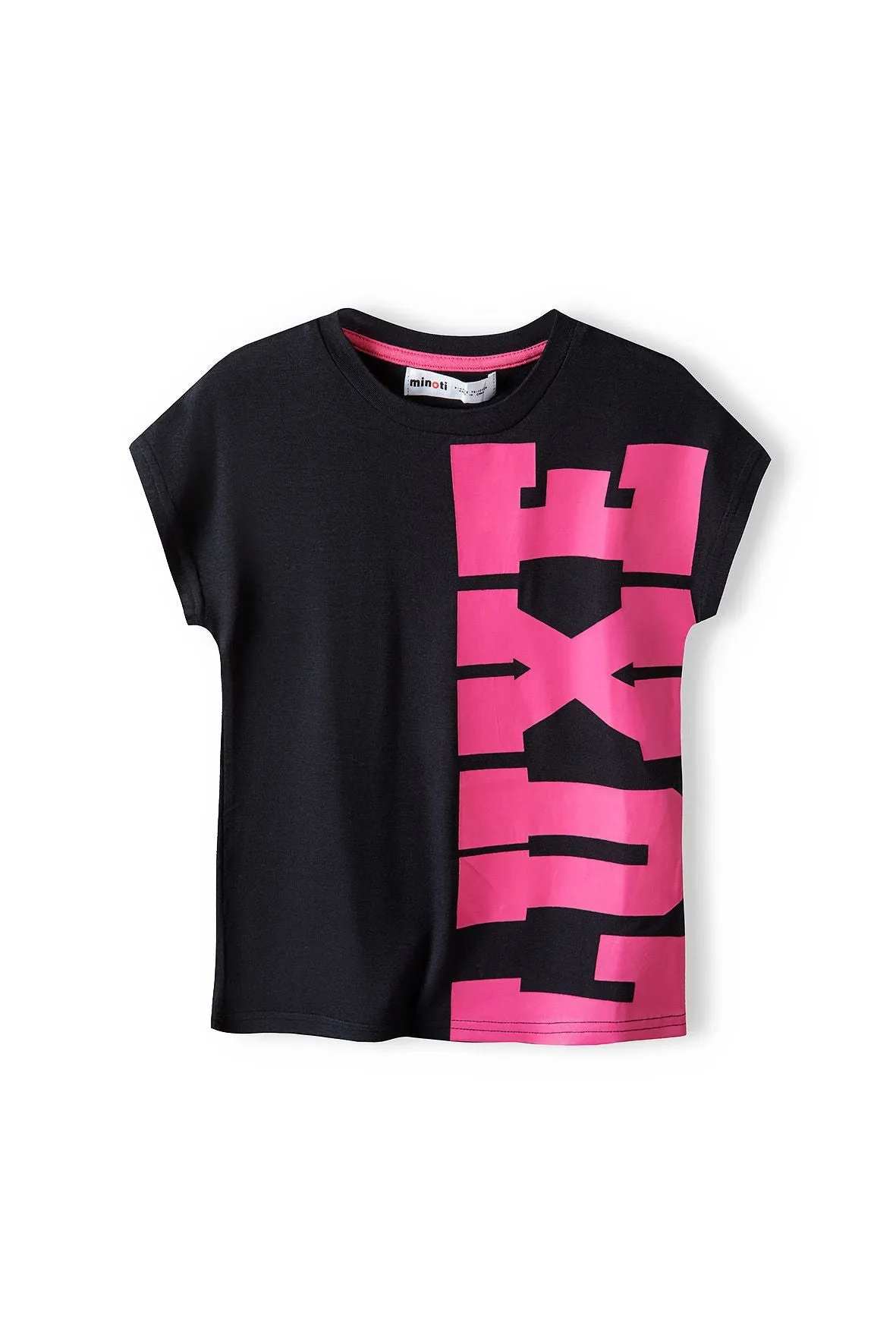 Minoti 38357 t-shirt sort pink skrift