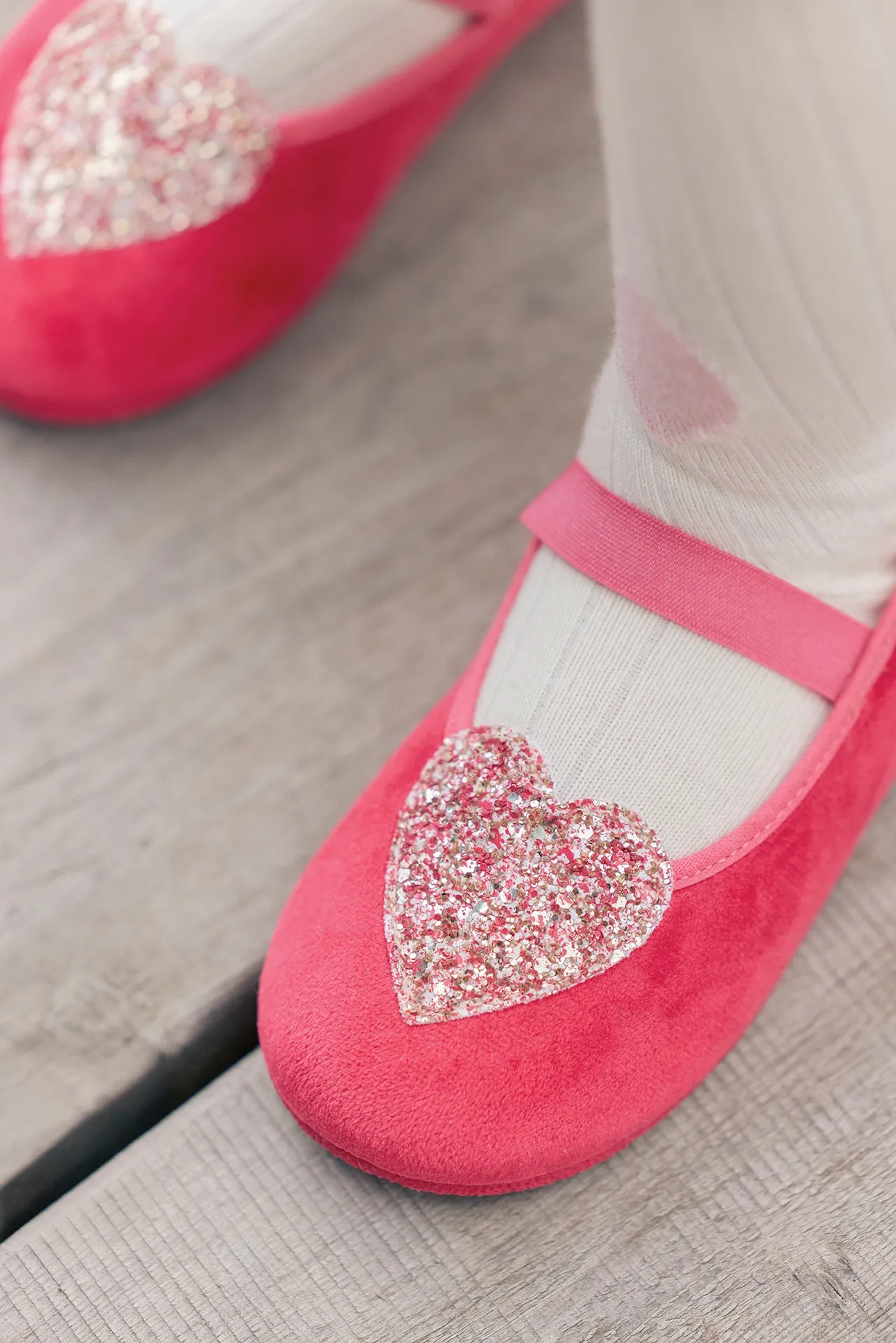Bonton Sarra ballerina velour rosa glimmerhjerte