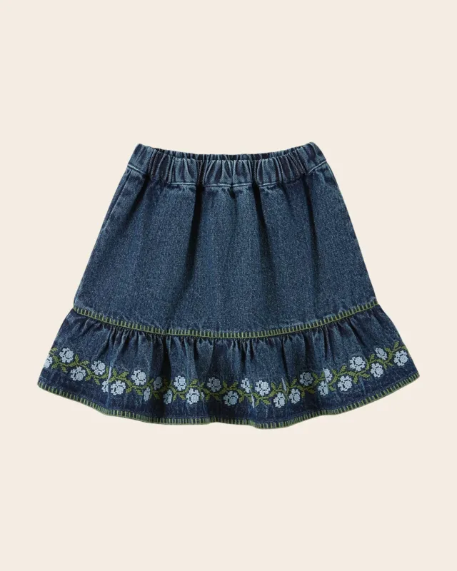 Emile et Ida Fleurie nederdel denim broderet