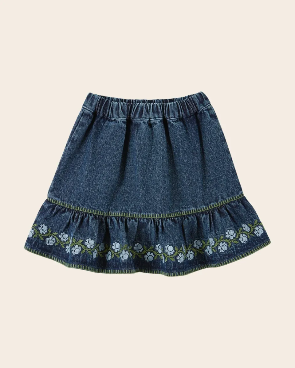 Emile et Ida Fleurie nederdel denim broderet